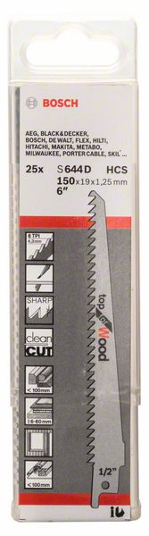 BOSCH Reciprocating saw blade S 644 D Length 150 mm Width 19 mm ( 8000343832 )
