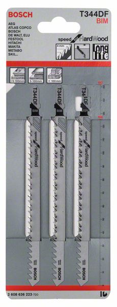 Hoja de sierra de calar BOSCH T 344 DF Speed para madera dura L.152mm paso de diente 4mm ( 8000346042 )