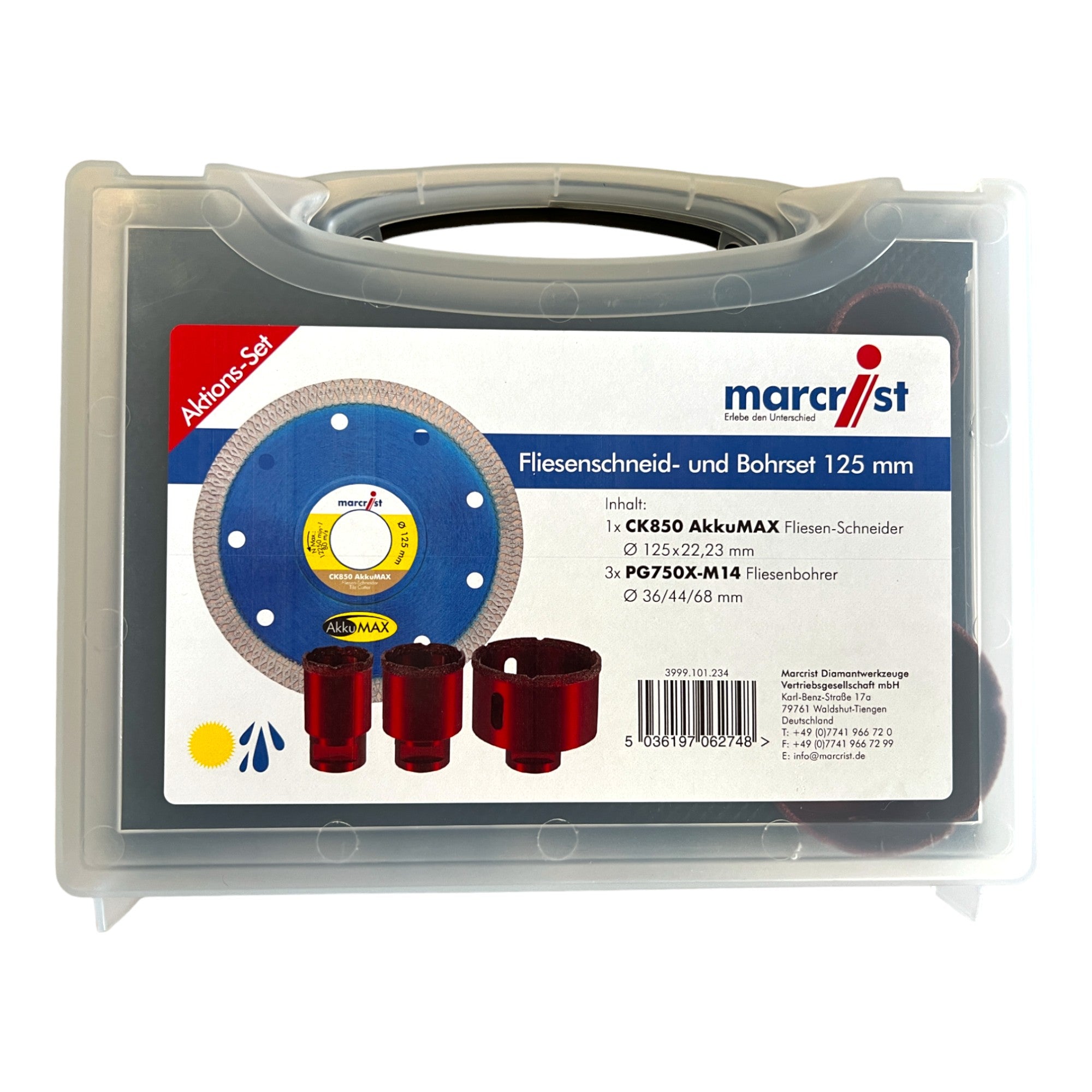 Marcrist Fliesenschneid und Bohr Set 125 mm 1x Trennscheibe 3x Trockenbohrer 3999 101 234 Koffer  0 - toolbrothers