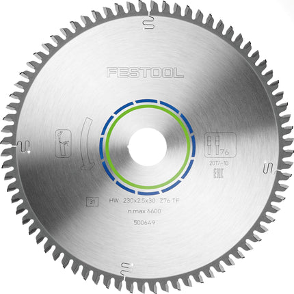 Hoja de sierra circular Festool HW 230x2,5x30 TF76 ALUMINIO/PLÁSTICO (500649) para HK 85