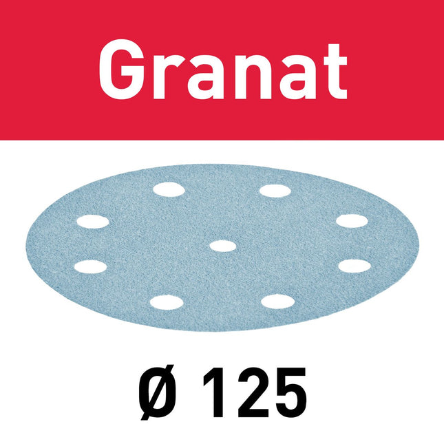 Disco abrasivo Festool STF D125/8 P100 GR/100 granate (497168) para RO 125, ES 125, ETS 125, ETSC 125, ES-ETS 125, ES-ETSC 125, ETS EC 125, LEX 125