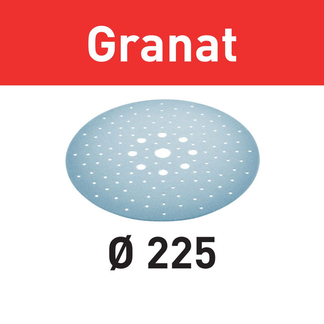 Disco de lijado Festool STF D225/128 P240 GR/5 granate (205668) para lijadoras de cuello largo PLANEX LHS 2 225 EQ(I), PLANEX 225 EQ, PLANEX LHS-E 225 easy, PLANEX LHS 2-M 225 EQ