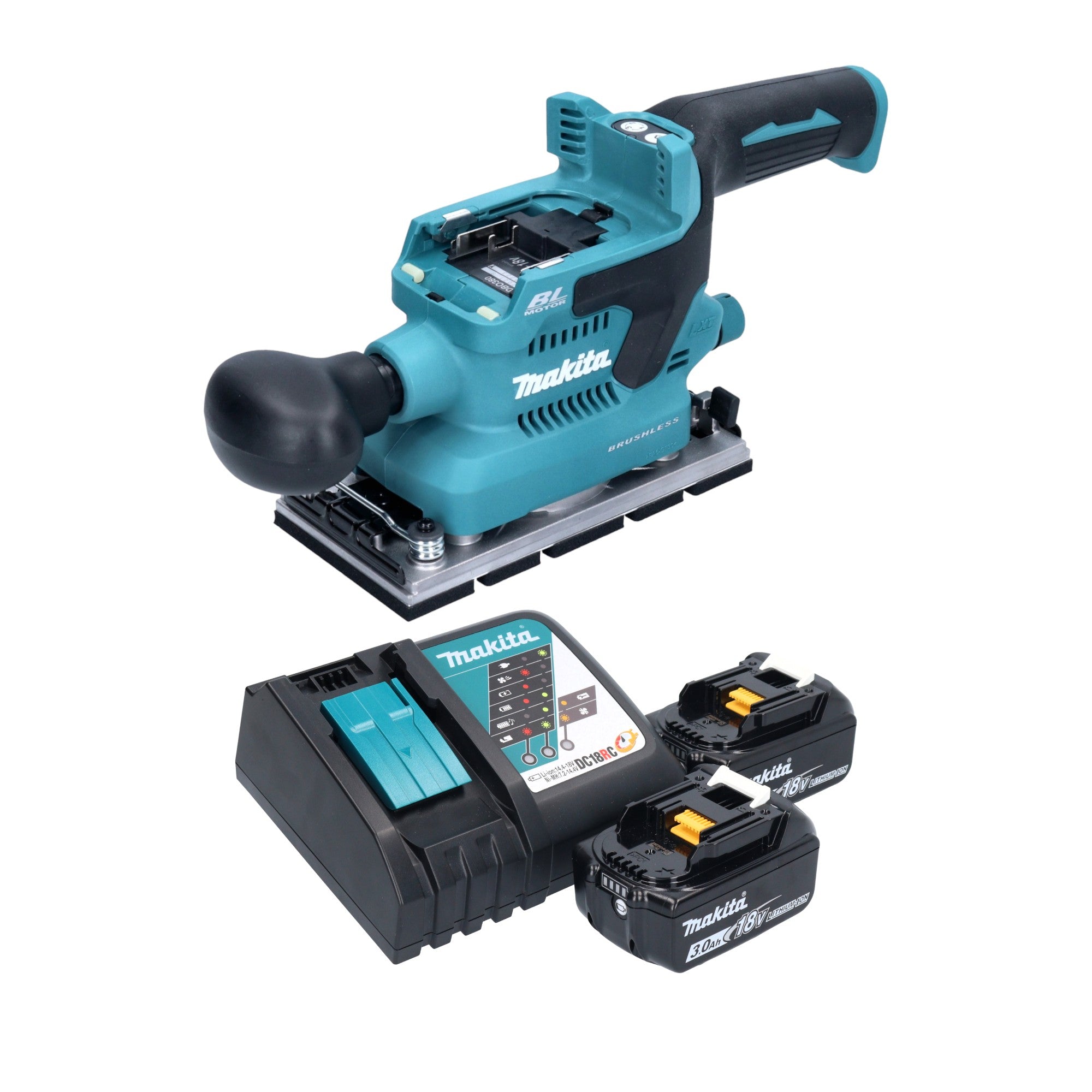 Makita DBO 380 RF Akku Schwingschleifer 18 V 93 x 185 mm Brushless 2x Akku 3 0 Ah Ladegeraet 0 - toolbrothers