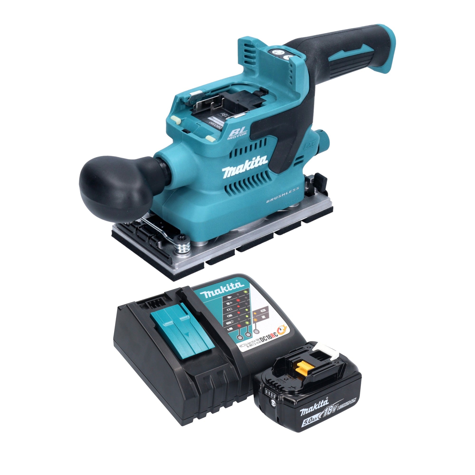 Makita DBO 380 RT1 Akku Schwingschleifer 18 V 93 x 185 mm Brushless 1x Akku 5 0 Ah Ladegeraet 0 - toolbrothers