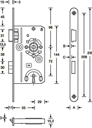 SSF Serrure à encastrer pour porte de chambre BB 20/ 55/72/8 mm DIN gauche ( 3000251084 )