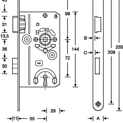 SSF cerradura de embutir para puerta de habitación BB 20/ 55/72/8 mm DIN derecha ( 3000251085 )