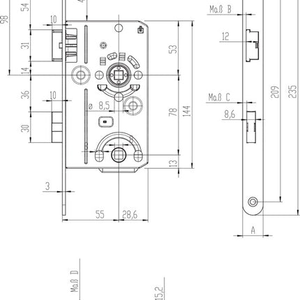 SSF Zimmertür-Einsteckschloss  BAD20/55/78/8 mm DIN rechts ( 3000251087 )