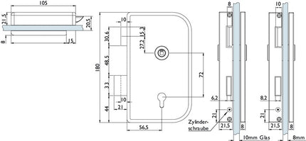 HERMAT glass door lock 6033 PZ R- Roma stainless steel matt ( 3000253946 )