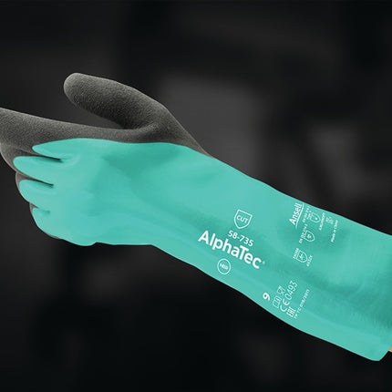 Guantes químicos ANSELL AlphaTec 58-735 talla 9 verde ( 4000371503 )