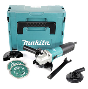 Makita GA 5040 RKDJ 125 mm Winkelschleifer 1100 Watt im Makpac mit 2x Diamantscheiben + Absaughaube