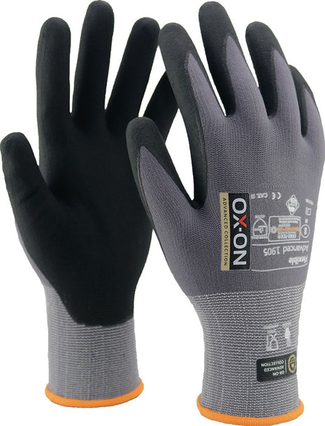 OX-ON gloves Flexible Advanced 1905 size 9 black/light grey ( 4000391387 )