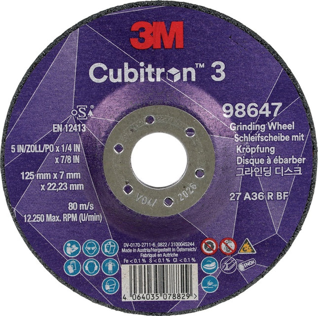 Disco abrasivo 3M Cubitron™ 3 D125xS7mm grano 36+ (4000844235)