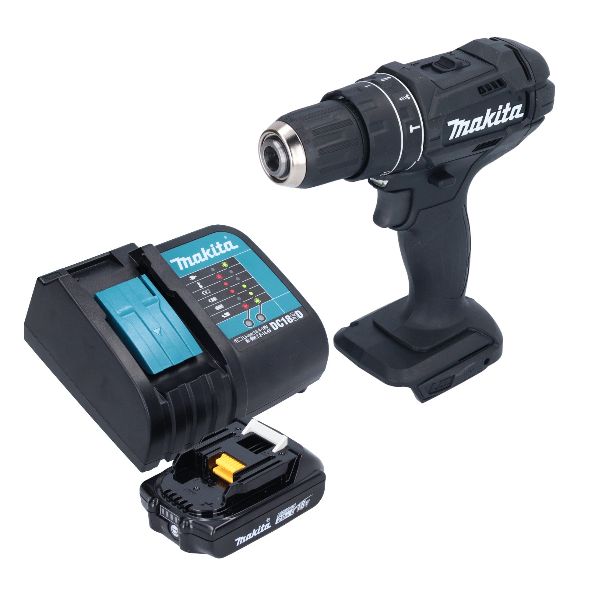 Makita DHP 482 SA1B Akku Schlagbohrschrauber 18 V 62 Nm Schwarz 1x Akku 2 0 Ah Ladegeraet 0 - toolbrothers