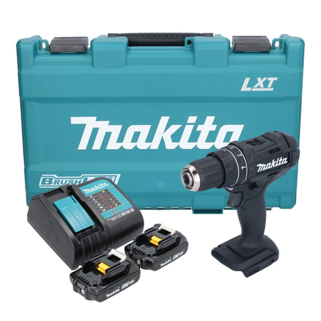 Makita DHP 482 SAKB akumulatorowa wiertarko-wkrętarka udarowa 18 V 62 Nm czarna + 2x akumulator 2,0 Ah + ładowarka + walizka