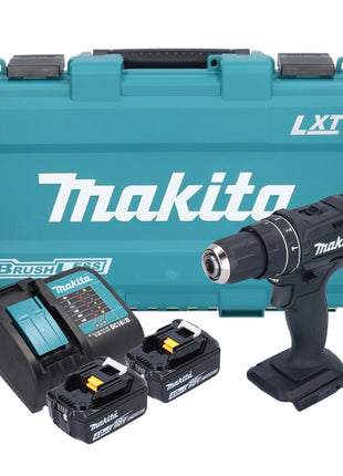 Makita DHP 482 SMKB Perceuse-visseuse à percussion sans fil 18 V 62 Nm noire + 2x batterie 4,0 Ah + chargeur + coffret