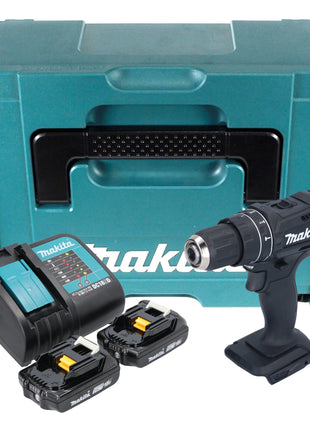 Makita DHP 482 SAJB taladro percutor inalámbrico 18 V 62 Nm negro + 2x baterías 2,0 Ah + cargador + Makpac