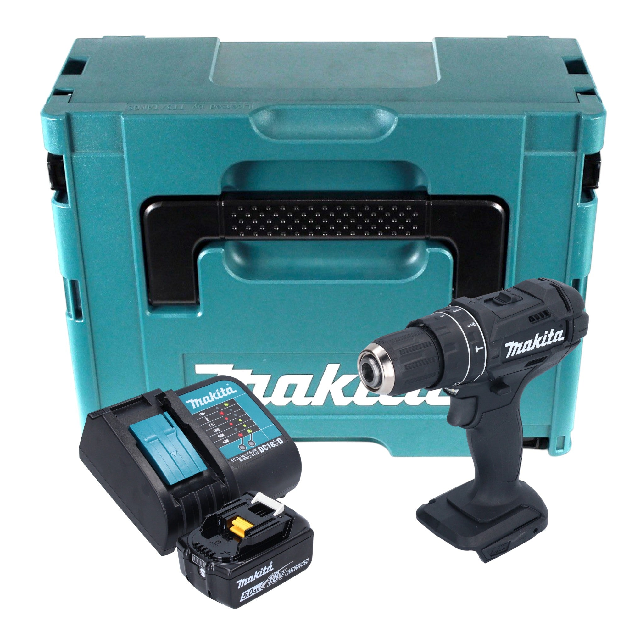 Makita DHP 482 ST1JB Akku Schlagbohrschrauber 18 V 62 Nm Schwarz 1x Akku 5 0 Ah Ladegeraet Makpac 0 - toolbrothers
