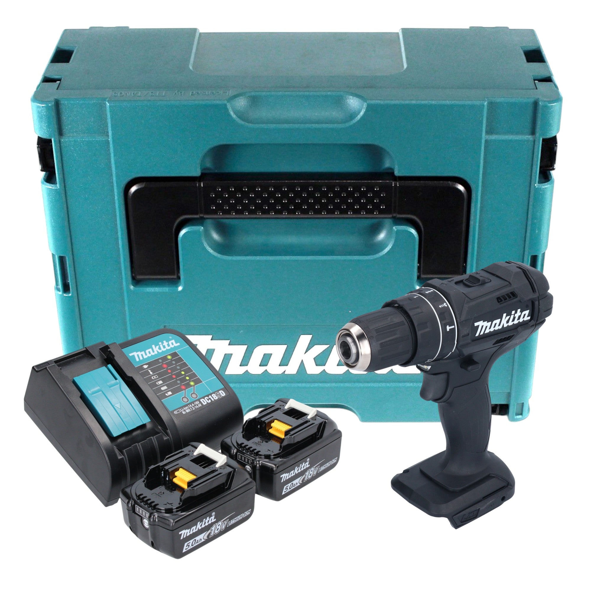 Makita DHP 482 STJB Akku Schlagbohrschrauber 18 V 62 Nm Schwarz 2x Akku 5 0 Ah Ladegeraet Makpac 0 - toolbrothers