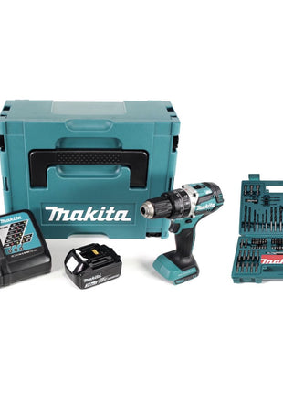 Makita DHP 484 RF1J 18 V Li-ion Akku Schlagbohrschrauber im Makpac inkl. 3,0 Ah Akku und Ladegerät + Makita B-53811 Bit & Bohrer-Set 100-teilig - Toolbrothers