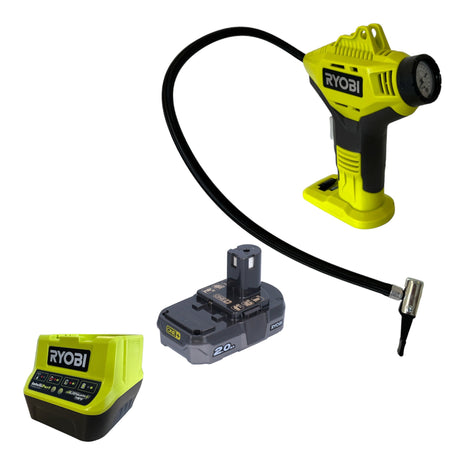 Compresor manual de batería RYOBI R18PI-120GJ 18 V 10,3 bar (5133005325) + 1x batería 2,0 Ah + cargador