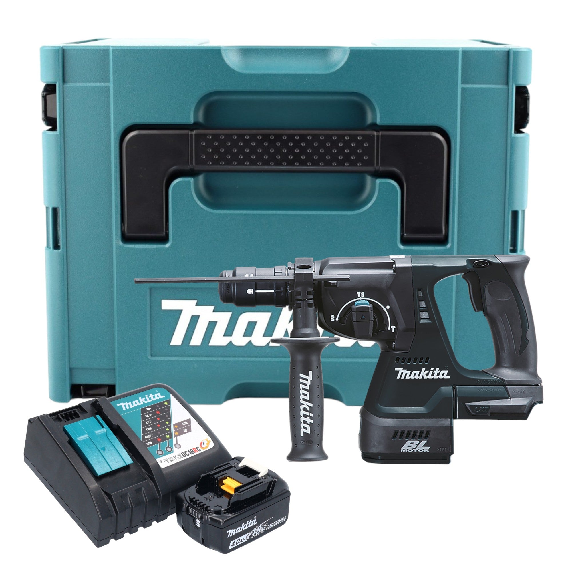 Makita DHR 243 RM1J B Akku Kombihammer 18 V 2 0 J SDS Plus schwarz 1x Akku 4 0 Ah Ladegeraet Schnellwechselfutter Makpac 0 - toolbrothers