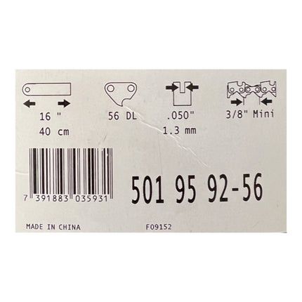 Guide-chaîne Husqvarna guide-chaîne 40 cm 3/8'' mini 56 TG 1,3 mm ( 501 95 92-56 ) adaptable sur 321 EL / 135 / 240 / 240 e-series / T540 XP / T540 XP II / 236 / T435