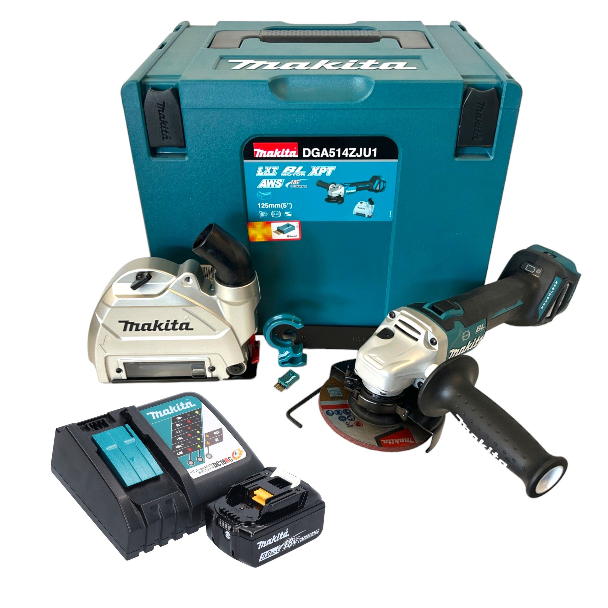 Makita DGA 514 RT1JU1 Akku Winkelschleifer 18 V 125 mm Brushless 1x Akku 5 0 Ah Ladegeraet Makpac  0 - toolbrothers