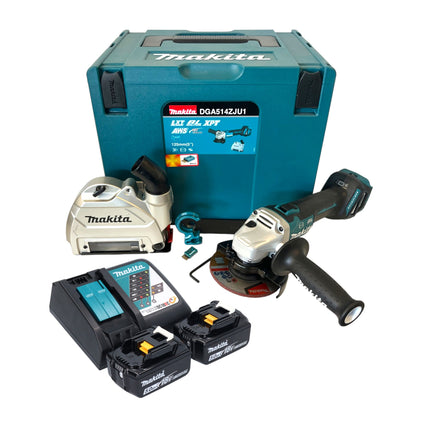 Makita DGA 514 RTJU1 cordless angle grinder 18 V 125 mm brushless + 2x rechargeable battery 5.0 Ah + charger + Makpac
