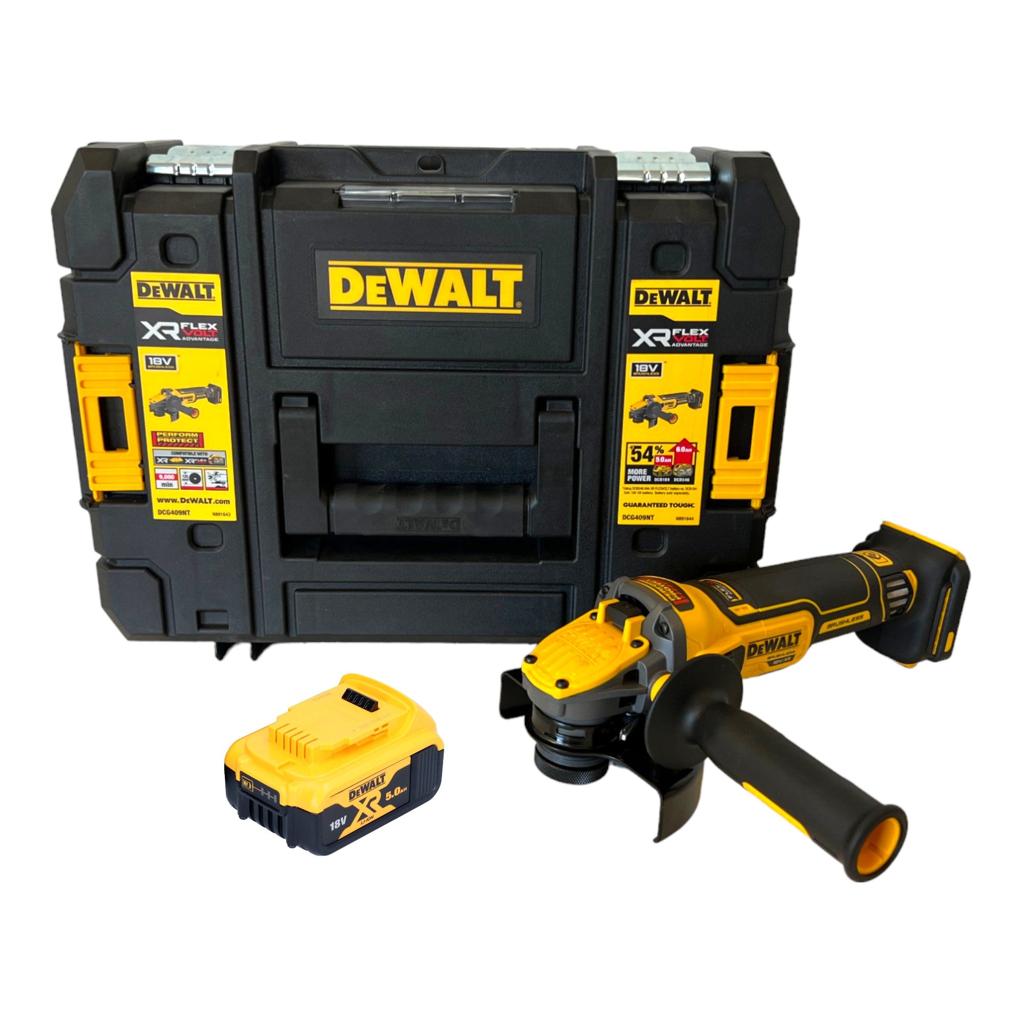 DeWalt DCG 409 NT Akku Winkelschleifer 18 V 125 mm Brushless 1x Akku 5 0 Ah TSTAK ohne Ladegeraet 0 - toolbrothers