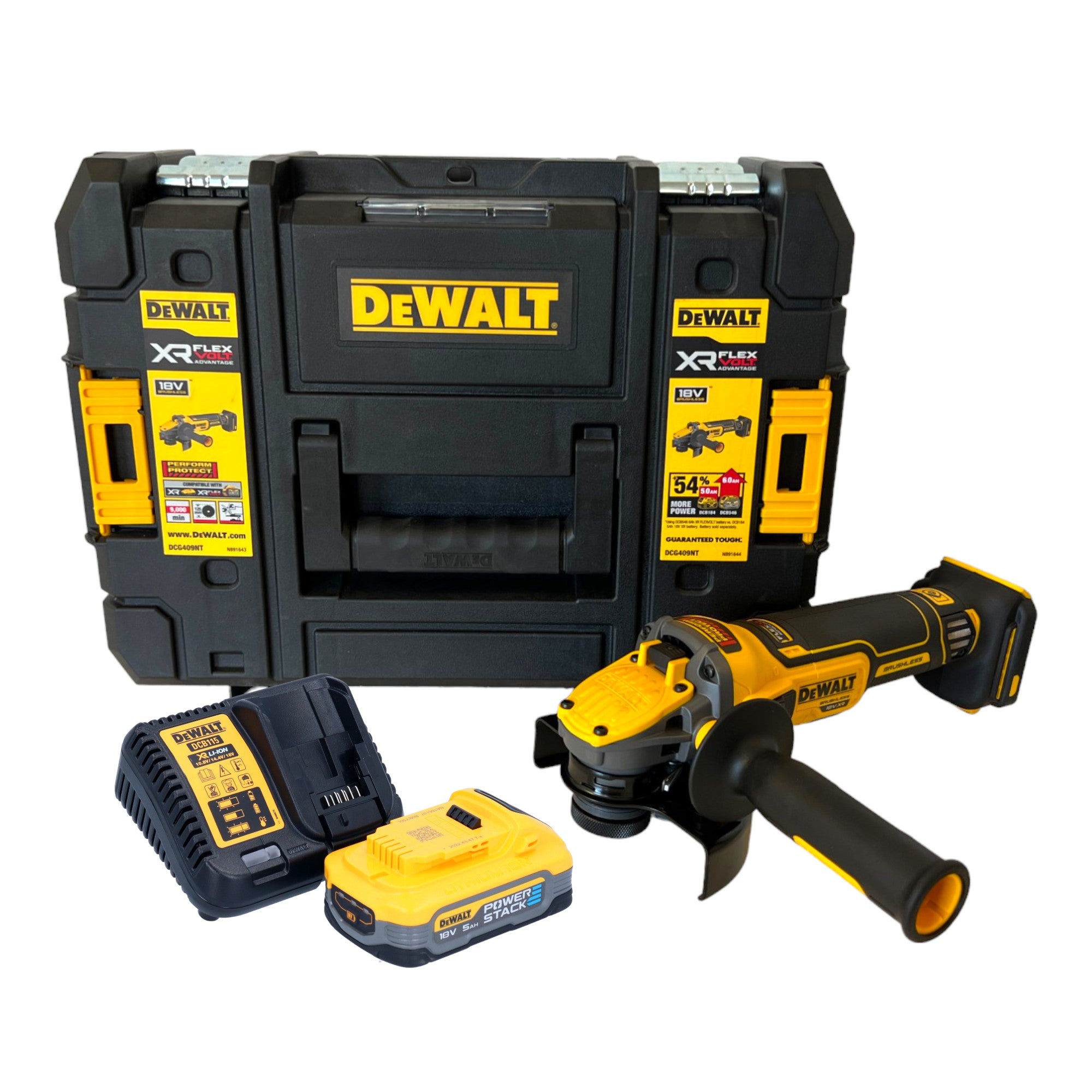 DeWalt DCG 409 H1T Akku Winkelschleifer 18 V 125 mm Brushless 1x Powerstack Akku 5 0 Ah Ladegeraet TSTAK 0 - toolbrothers