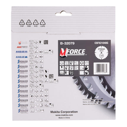 Hoja de sierra circular Makita M-FORCE 210 x 30 x 2,3 mm 40 dientes ( B-32079 ) para madera