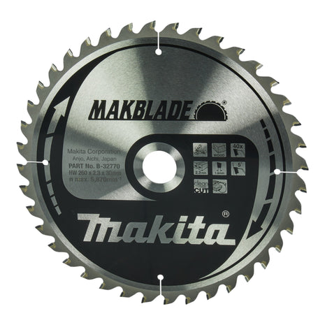 Makita MAKBLADE Kreissägeblatt 260 x 30 x 2,3 mm 40 Zähne ( B-32770 ) für Holz