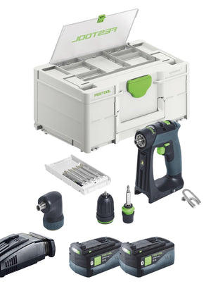 Festool CXS 18-Juego básico taladro atornillador inalámbrico 18 V 40 Nm sin escobillas + 2 baterías 5,0 Ah + cargador rápido + systainer