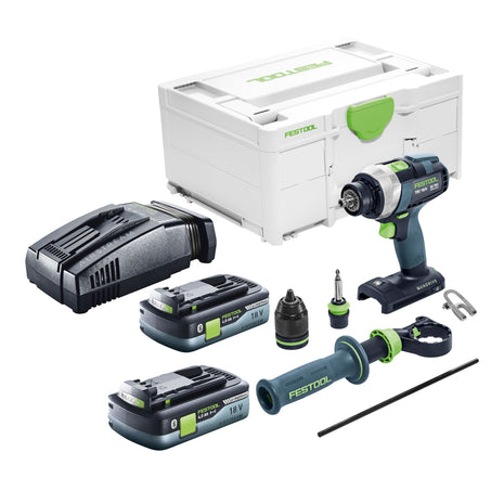 Festool TDC 18/4 I-Basic taladro atornillador a batería 18 V 75 Nm sin escobillas + 2 baterías 4,0 Ah + cargador rápido + systainer