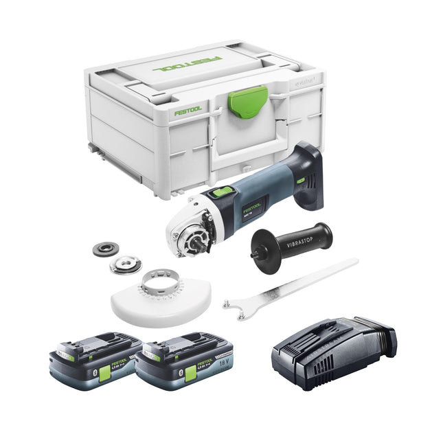 Amoladora angular sin cable Festool AGC 18-125 EB-Basic 18 V 125 mm sin escobillas + 2x batería recargable 4,0 Ah + cargador rápido + systainer