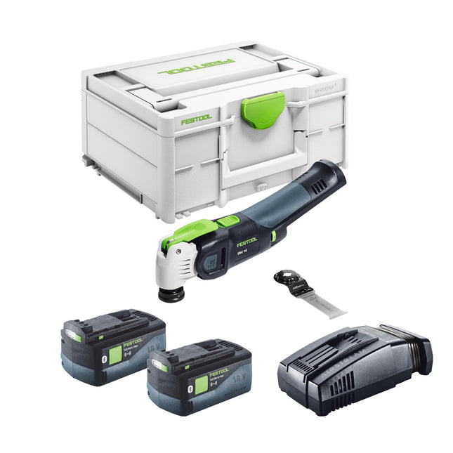Festool VECTURO OSC 18 E-Basic utensile oscillante a batteria 18 V Starlock Max Brushless + 2x batteria 5,0 Ah + caricatore rapido + systainer