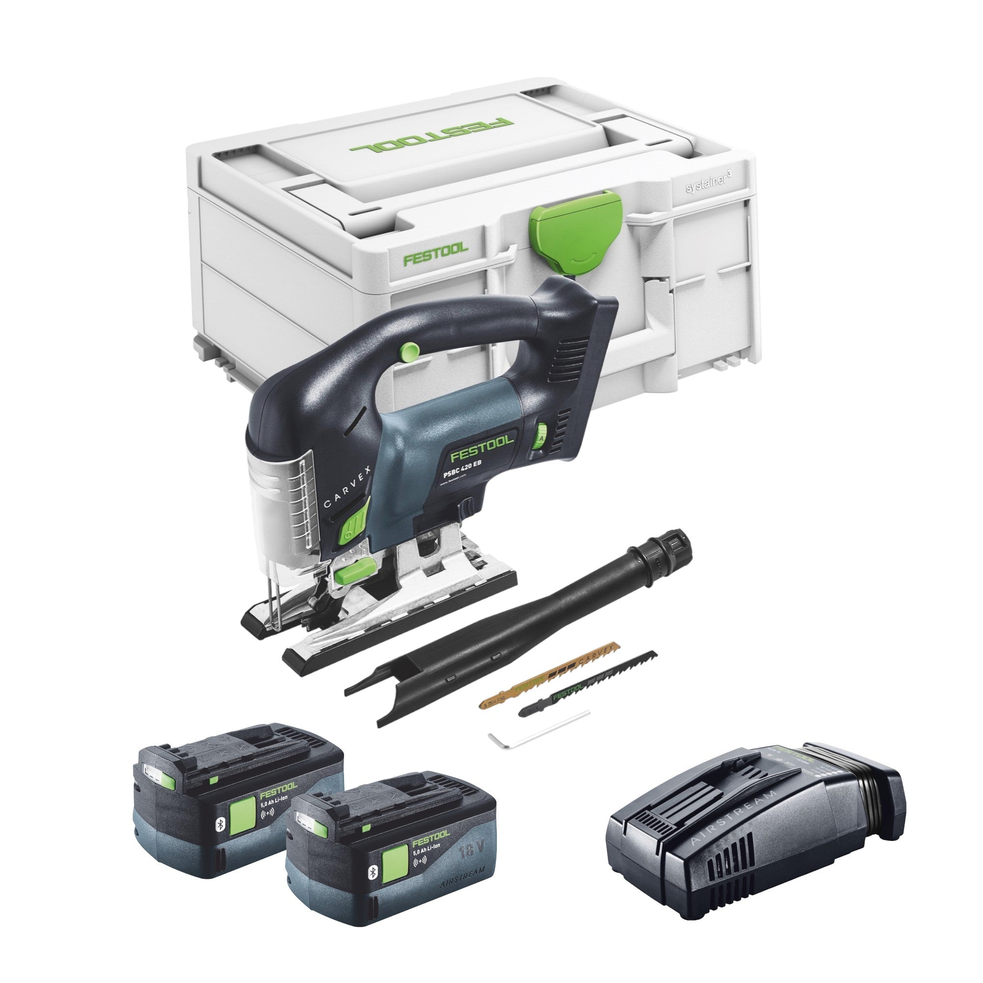 Festool CARVEX PSBC 420 EB Basic Akku Pendelstichsaege 18 V 120 mm Brushless 2x Akku 5 0 Ah Schnellladegeraet Systainer 0 - toolbrothers