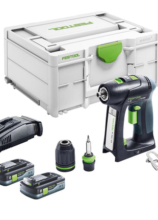 Festool C 18 Basic Perceuse-visseuse sans fil 18 V 45 Nm Brushless + 2x batterie 4,0 Ah + chargeur rapide + Systainer