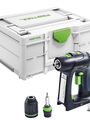 Taladro atornillador a batería Festool C 18 Basic 18 V 45 Nm sin escobillas + 2 baterías 4,0 Ah + cargador rápido + systainer