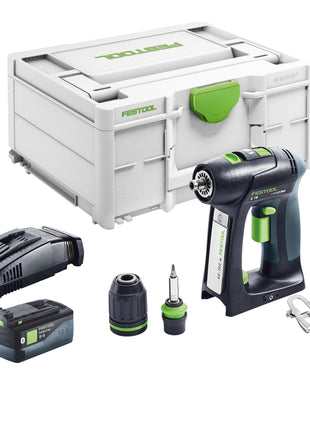 Festool C 18 Basic akumulatorowa wiertarko-wkrętarka 18 V 45 Nm bezszczotkowa + 1x akumulator 5,0 Ah + szybka ładowarka + systainer