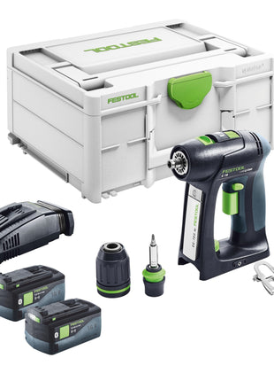 Festool C 18 Basic Perceuse-visseuse sans fil 18 V 45 Nm Brushless + 2x batterie 5,0 Ah + chargeur rapide + Systainer