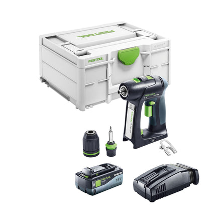 Festool C 18 Basic Taladro atornillador con batería 18 V 45 Nm sin escobillas + 1 batería 8,0 Ah + cargador rápido + Systainer