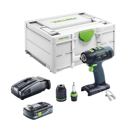 Festool T 18+3 Basic Akku Bohrschrauber 18 V 50 Nm Brushless + 1x Akku 4,0 Ah + Schnellladegerät + Systainer