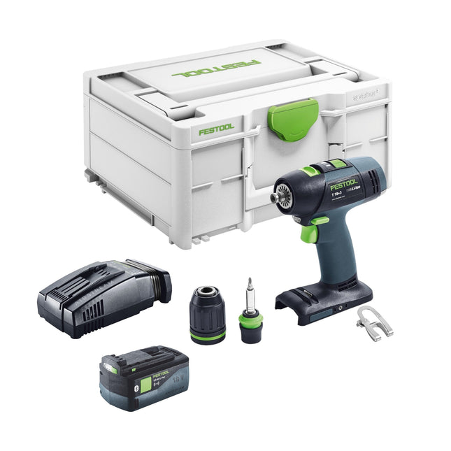 Festool T 18+3 Basic taladro atornillador a batería 18 V 50 Nm sin escobillas + 1x batería 5,0 Ah + cargador rápido + systainer