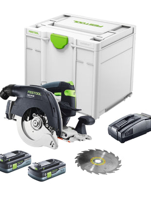 Sierra circular de mano Festool HKC 55 EB-Basic sin escobillas 18 V 160 mm + 2 baterías 4,0 Ah + cargador rápido + Systainer