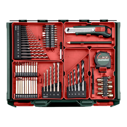 Metabo SB 18 L Set Perceuse-visseuse à percussion sans fil 18 V 50 Nm ( 602317710 ) + 2x batterie 2,0 Ah + chargeur + 78 pièces d'atelier mobile + coffret