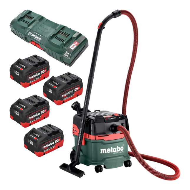 Metabo AS 36 18 L 20 PC aspirapolvere a batteria a secco/umido 36 V ( 2x 18 V ) 20 L + 4x batteria LiHD 8,0 Ah + doppio caricatore
