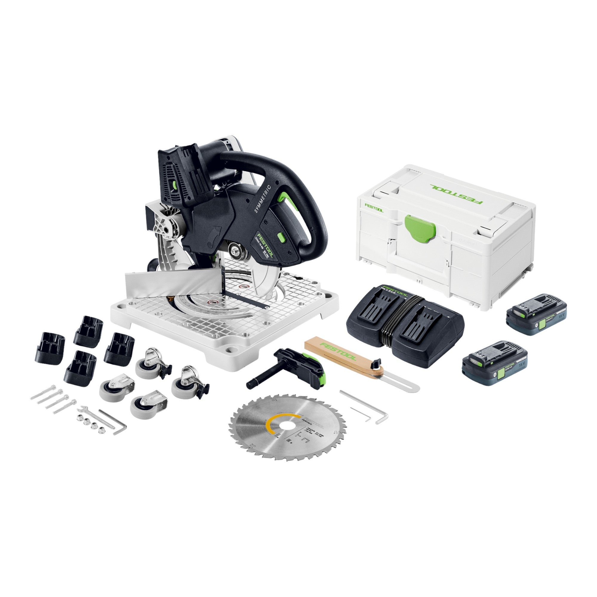 Festool SYMC 70 4 0 EBI Plus SYMMETRIC Akku Leistensaege 36 V 2 x 18 V 216 mm 577464 2x Akku 4 0 Ah Doppelladegeraet Systainer 0 - toolbrothers
