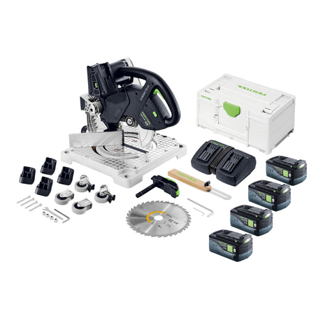 Festool SYMC 70 EB-Basic SYMMETRIC cordless moulding saw 36 V ( 2 x 18 V ) 216 mm + 4x rechargeable battery 5.0 Ah + double charger + Systainer