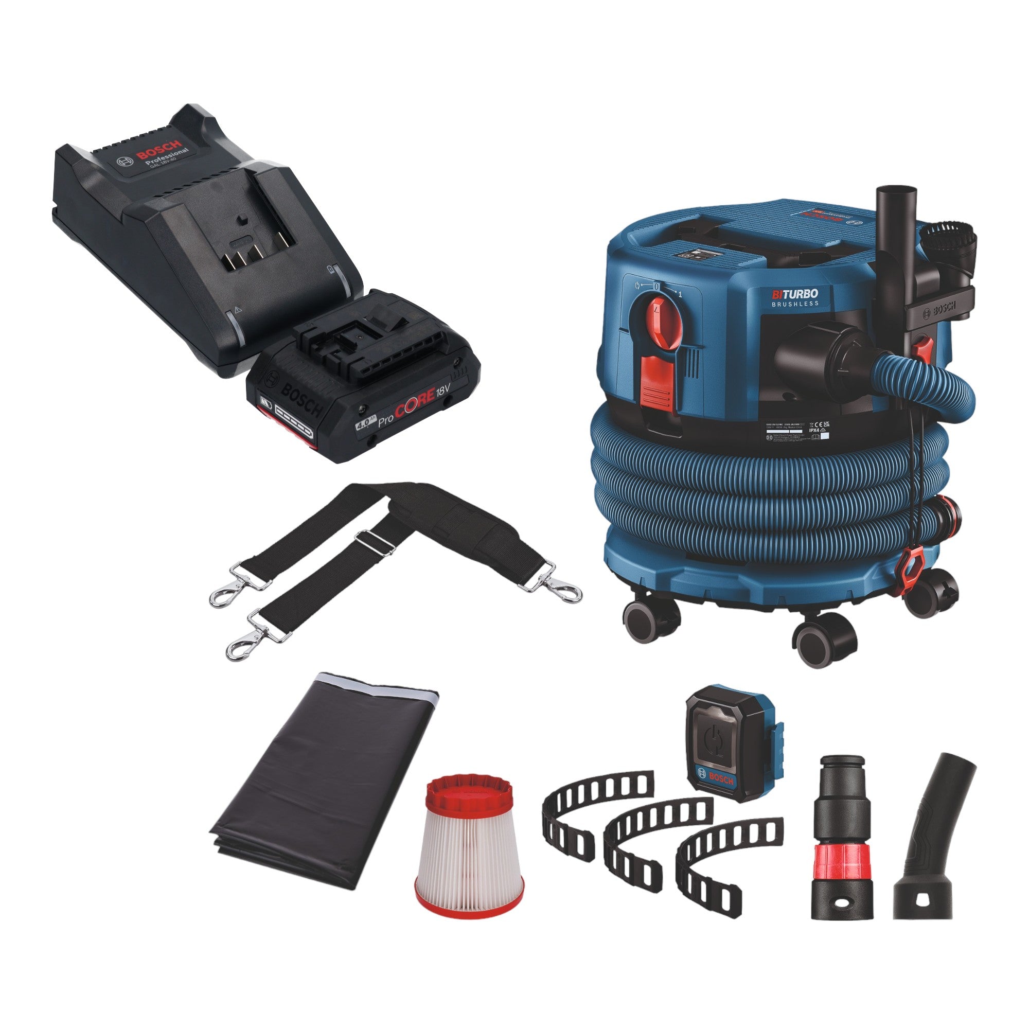 Bosch GAS 18V 12 MC Professional Akku Staubsauger BITURBO Brushless 1x ProCore Akku 4 0 Ah Ladegeraet Zubehoer 0 - toolbrothers